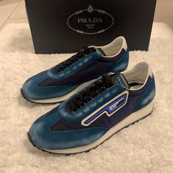 NWT PRADA SNEAKER MEN FABRIC BLUE WHITE - Picture 3 of 10